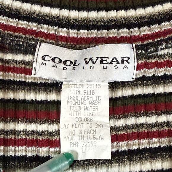 Vintage 90s Cool Wear Mod Striped Slim Ribbed Short Sleeve Polo - Red Wms L - Picture 9 of 9